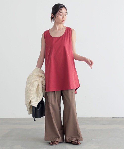 n'OrLABEL(ノアールレーベル)の「『コットンシャツ生地ロングタンク』(タンクトップ・レディース・ラベンダー/カーキ/レッド/ホワイト/ブラック/チャコール・1/2)」の20枚目の写真