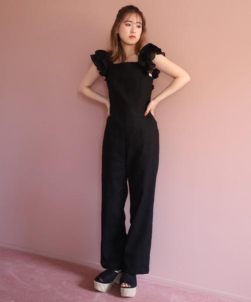 one after another NICE CLAUP(ワンアフターアナザーナイスクラップ)の「バックリボンサロペット(サロペット/オーバーオール・レディース・ブラック/アイボリー/ストライプ・FREE)」の16枚目の写真