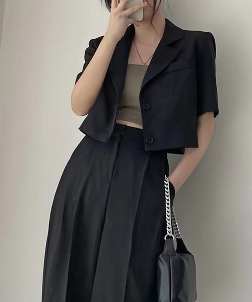 Doula Doula（ドゥーラドゥーラ）の「半袖ジャケット＋タックパンツセットアップ　2点セット（セットアップ・レディース・ブラック/グレー/ブラウン/ネイビー/ベージュ・FREE）」の11枚目の写真