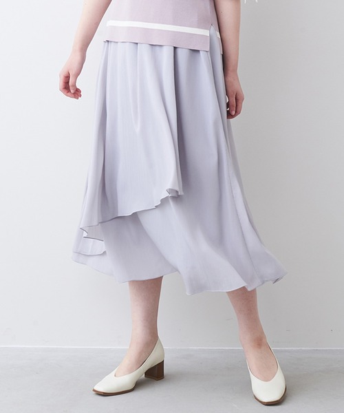 IEDIT(イディット)の「IEDIT 動くたびゆらめく花びらみたいなラップ風スカート(スカート・レディース・ライトグレー/ライトピンク・MEDIUM/LARGE/XX-LARGE/X-LARGE)」の1枚目の写真