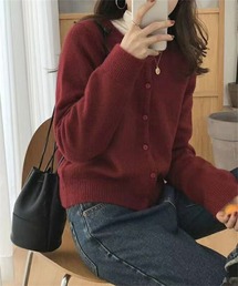 クルーネックニットカーディガン ノーカラーコート ノーカラージャケット セーター