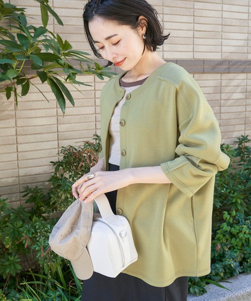 Chaco closet（チャコ クローゼット）の「オーバーサイズクルーネックスウェット2WAYカーデ（カーディガン/ボレロ・レディース・モカ/ダークオレンジ/ブラック/アイボリー/モスグリーン/カーキ/ブルーグレー/マスタード/ライトグリーン/ピンク・FREE）」の6枚目の写真