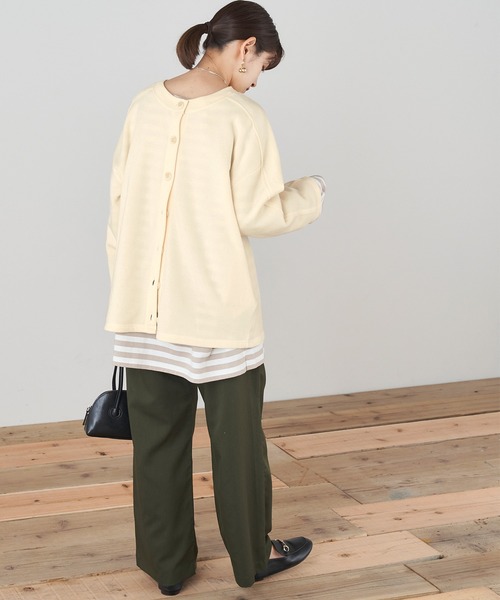 Chaco closet（チャコ クローゼット）の「オーバーサイズクルーネックスウェット2WAYカーデ（カーディガン/ボレロ・レディース・モカ/ダークオレンジ/ブラック/アイボリー/モスグリーン/カーキ/ブルーグレー/マスタード/ライトグリーン/ピンク・FREE）」の15枚目の写真