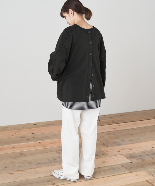 Chaco closet（チャコ クローゼット）の「オーバーサイズクルーネックスウェット2WAYカーデ（カーディガン/ボレロ・レディース・モカ/ダークオレンジ/ブラック/アイボリー/モスグリーン/カーキ/ブルーグレー/マスタード/ライトグリーン/ピンク・FREE）」の16枚目の写真