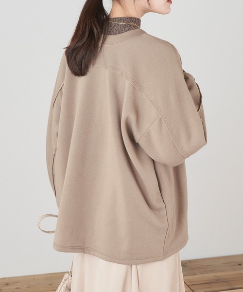 Chaco closet（チャコ クローゼット）の「オーバーサイズクルーネックスウェット2WAYカーデ（カーディガン/ボレロ・レディース・モカ/ダークオレンジ/ブラック/アイボリー/モスグリーン/カーキ/ブルーグレー/マスタード/ライトグリーン/ピンク・FREE）」の17枚目の写真