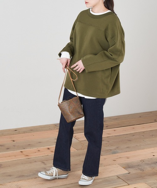 Chaco closet（チャコ クローゼット）の「オーバーサイズクルーネックスウェット2WAYカーデ（カーディガン/ボレロ・レディース・モカ/ダークオレンジ/ブラック/アイボリー/モスグリーン/カーキ/ブルーグレー/マスタード/ライトグリーン/ピンク・FREE）」の11枚目の写真