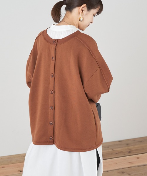 Chaco closet（チャコ クローゼット）の「オーバーサイズクルーネックスウェット2WAYカーデ（カーディガン/ボレロ・レディース・モカ/ダークオレンジ/ブラック/アイボリー/モスグリーン/カーキ/ブルーグレー/マスタード/ライトグリーン/ピンク・FREE）」の20枚目の写真