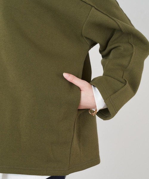 Chaco closet（チャコ クローゼット）の「オーバーサイズクルーネックスウェット2WAYカーデ（カーディガン/ボレロ・レディース・モカ/ダークオレンジ/ブラック/アイボリー/モスグリーン/カーキ/ブルーグレー/マスタード/ライトグリーン/ピンク・FREE）」の21枚目の写真