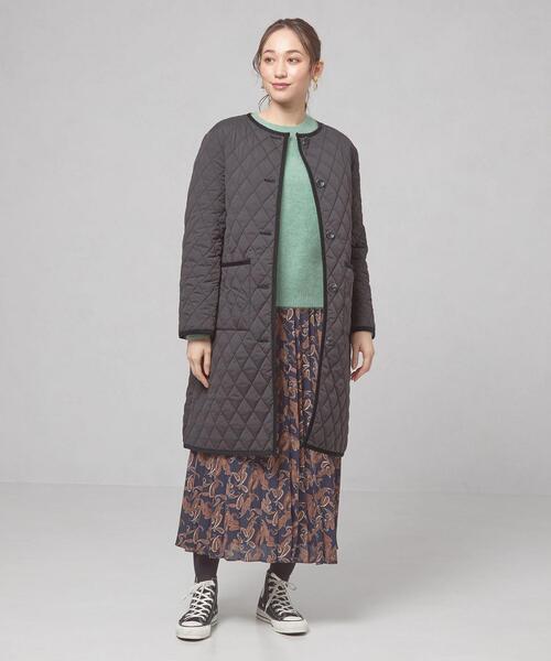 closet story（クローゼットストーリー）の「＜closet story（クローゼットストーリー）＞キルティング ノーカラー コート（ノーカラーコート・レディース・ブラック/ベージュ・FREE）」の2枚目の写真