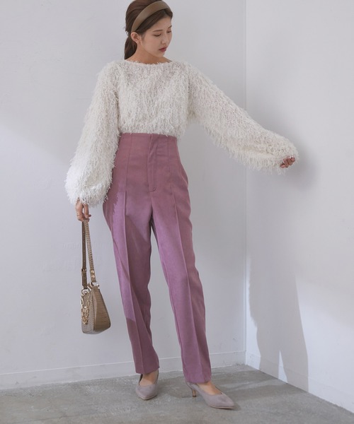 VIS（ビス）の「【WEB限定】ピンタックで脚長！ハイウエスト起毛カラーパンツ（スラックス・レディース・オレンジ/グリーン/ラベンダー/キナリ・SS/S/M/L）」の15枚目の写真