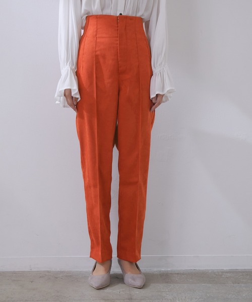 VIS（ビス）の「【WEB限定】ピンタックで脚長！ハイウエスト起毛カラーパンツ（スラックス・レディース・オレンジ/グリーン/ラベンダー/キナリ・SS/S/M/L）」の18枚目の写真