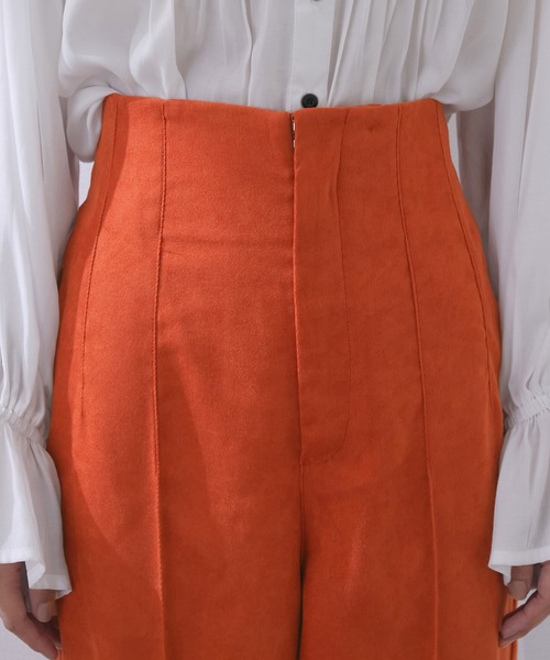 VIS（ビス）の「【WEB限定】ピンタックで脚長！ハイウエスト起毛カラーパンツ（スラックス・レディース・オレンジ/グリーン/ラベンダー/キナリ・SS/S/M/L）」の16枚目の写真