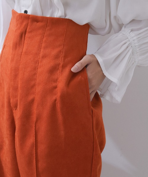 VIS（ビス）の「【WEB限定】ピンタックで脚長！ハイウエスト起毛カラーパンツ（スラックス・レディース・オレンジ/グリーン/ラベンダー/キナリ・SS/S/M/L）」の6枚目の写真