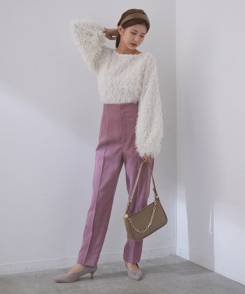 VIS（ビス）の「【WEB限定】ピンタックで脚長！ハイウエスト起毛カラーパンツ（スラックス・レディース・オレンジ/グリーン/ラベンダー/キナリ・SS/S/M/L）」の7枚目の写真