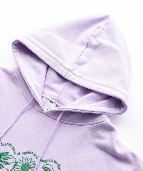 X-girl(エックスガール)の「FLOWERS LOGO SWEAT HOODIE(パーカー・レディース・ライトパープル/オリーブ/チャコール・S/XL/M/L)」の8枚目の写真