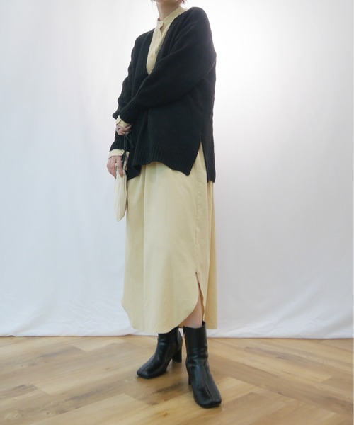 AZUL ENCANTO（アズールエンカント）の「杢ストレッチ スウェットライク キーネック ニット（ニット/セーター・レディース・ブラック/グレー/オフホワイト・FREE）」の6枚目の写真