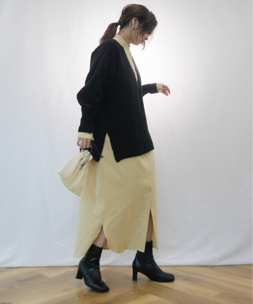 AZUL ENCANTO（アズールエンカント）の「杢ストレッチ スウェットライク キーネック ニット（ニット/セーター・レディース・ブラック/グレー/オフホワイト・FREE）」の12枚目の写真