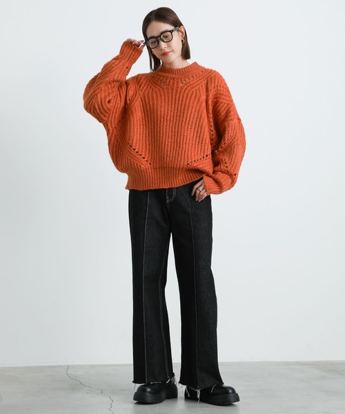select MOCA(セレクトモカ)の「2021 AW クルーネックボリュームリブニット(ニット/セーター・レディース・オリーブ/オレンジ/チャコール・FREE)」の4枚目の写真