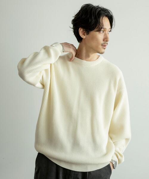 coen（コーエン）の「ヘビーアゼクルーネックニット（ニット/セーター・メンズ・オフホワイト/ブラック/ライトブルー/ライラック・MEDIUM/X-LARGE/SMALL/LARGE）」の2枚目の写真