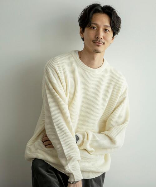 coen（コーエン）の「ヘビーアゼクルーネックニット（ニット/セーター・メンズ・オフホワイト/ブラック/ライトブルー/ライラック・MEDIUM/X-LARGE/SMALL/LARGE）」の5枚目の写真