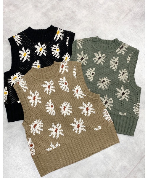 She's Closet（シーズクローゼット）の「リバーシブルバルキー花柄ニットベスト（ベスト・レディース・ブラック/グリーン/モカ・FREE）」の17枚目の写真