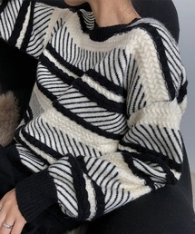 Multi border crew neck knit chw21a098