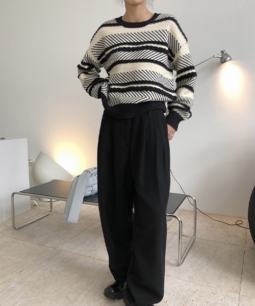 chuclla(チュクラ)の「Multi border crew neck knit chw21a098(ニット/セーター・レディース・ブラック系その他・FREE)」の3枚目の写真