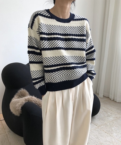 chuclla(チュクラ)の「Multi border crew neck knit chw21a098(ニット/セーター・レディース・ブラック系その他・FREE)」の10枚目の写真