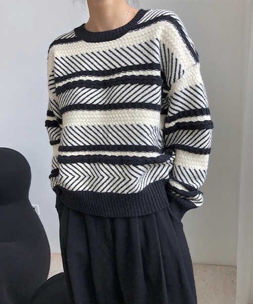 chuclla(チュクラ)の「Multi border crew neck knit chw21a098(ニット/セーター・レディース・ブラック系その他・FREE)」の16枚目の写真