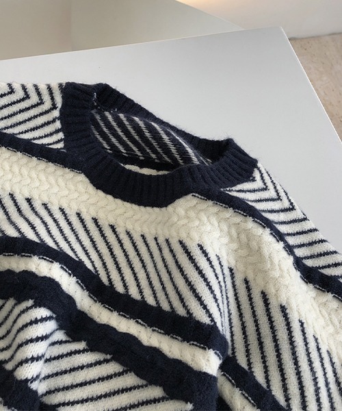 chuclla(チュクラ)の「Multi border crew neck knit chw21a098(ニット/セーター・レディース・ブラック系その他・FREE)」の21枚目の写真