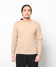 20/- サーマル 袖リブ ヘンリーネック ロング Tシャツ