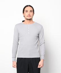 20/- サーマル 袖リブ ヘンリーネック ロング Tシャツ