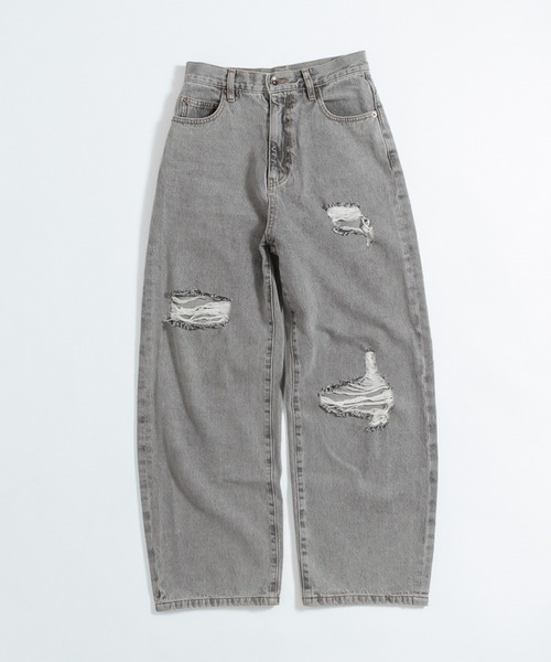 MUHET（ミュエータ）の「ハイウエストダメージデニムパンツ（デニムパンツ・レディース・ダークブラウン/グレー/サックスブルー・MEDIUM/SMALL/LARGE）」の2枚目の写真