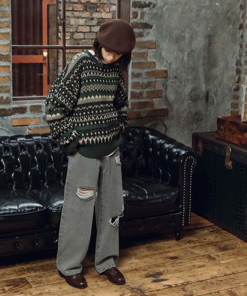 MUHET（ミュエータ）の「ハイウエストダメージデニムパンツ（デニムパンツ・レディース・ダークブラウン/グレー/サックスブルー・MEDIUM/SMALL/LARGE）」の17枚目の写真