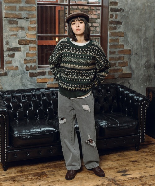 MUHET（ミュエータ）の「ハイウエストダメージデニムパンツ（デニムパンツ・レディース・ダークブラウン/グレー/サックスブルー・MEDIUM/SMALL/LARGE）」の18枚目の写真