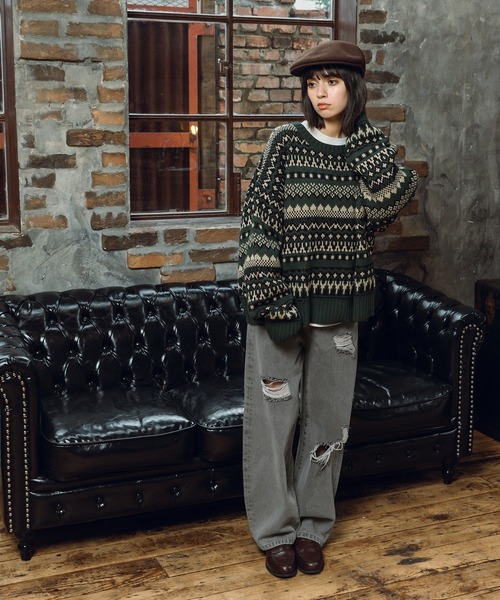 MUHET（ミュエータ）の「ハイウエストダメージデニムパンツ（デニムパンツ・レディース・ダークブラウン/グレー/サックスブルー・MEDIUM/SMALL/LARGE）」の19枚目の写真