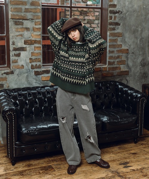 MUHET（ミュエータ）の「ハイウエストダメージデニムパンツ（デニムパンツ・レディース・ダークブラウン/グレー/サックスブルー・MEDIUM/SMALL/LARGE）」の22枚目の写真