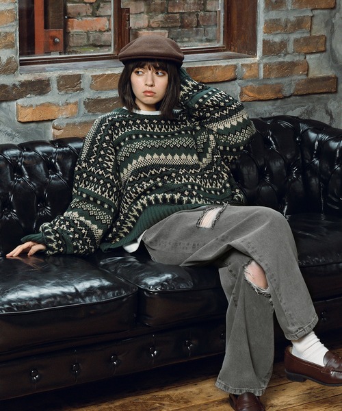 MUHET（ミュエータ）の「ハイウエストダメージデニムパンツ（デニムパンツ・レディース・ダークブラウン/グレー/サックスブルー・MEDIUM/SMALL/LARGE）」の13枚目の写真