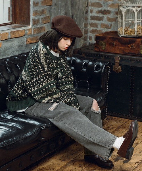 MUHET（ミュエータ）の「ハイウエストダメージデニムパンツ（デニムパンツ・レディース・ダークブラウン/グレー/サックスブルー・MEDIUM/SMALL/LARGE）」の14枚目の写真