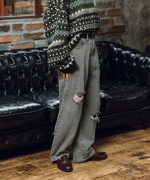 MUHET（ミュエータ）の「ハイウエストダメージデニムパンツ（デニム