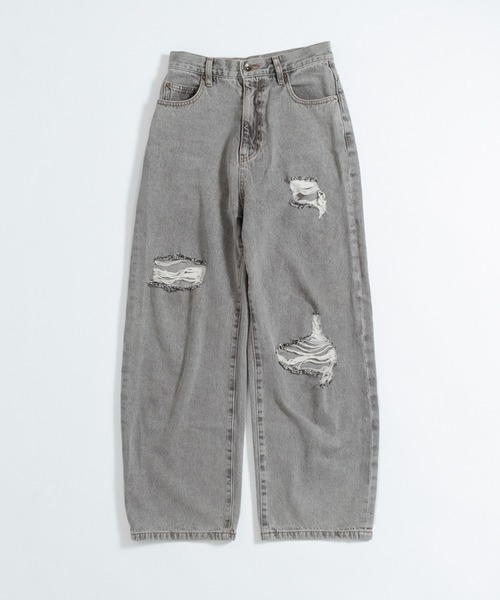 MUHET（ミュエータ）の「ハイウエストダメージデニムパンツ（デニムパンツ・レディース・ダークブラウン/グレー/サックスブルー・MEDIUM/SMALL/LARGE）」の4枚目の写真