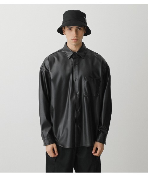 MOUSSY フェイクレザー ビッグジャケット FREE ダークブラウン BLACK