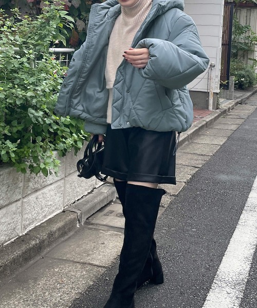 w closet(ダブルクローゼット)の「ダイヤ柄エコダウン(ダウンジャケット/コート・レディース・オフホワイト/カーキ/サックスブルー/ブラック・FREE)」の20枚目の写真