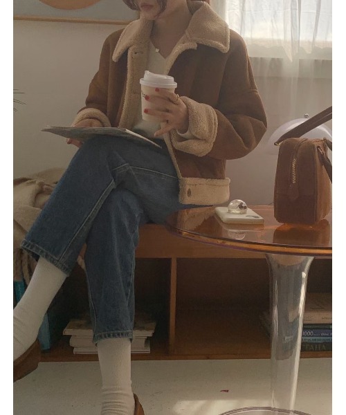 MINS MINIS(ミンスミニス)の「ステンカラールーズムートンジャケット(ムートンコート・レディース・ブラウン/キャメル・FREE)」の17枚目の写真