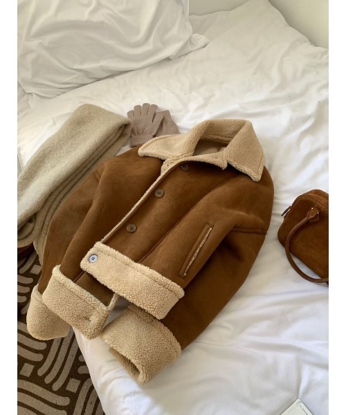MINS MINIS(ミンスミニス)の「ステンカラールーズムートンジャケット(ムートンコート・レディース・ブラウン/キャメル・FREE)」の8枚目の写真