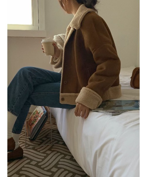 MINS MINIS(ミンスミニス)の「ステンカラールーズムートンジャケット(ムートンコート・レディース・ブラウン/キャメル・FREE)」の7枚目の写真