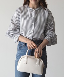 前後2WAYギャザーストライプシャツ