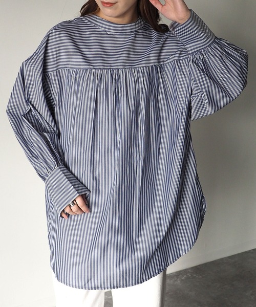 Riberry（リベリー）の「前後2WAYギャザーストライプシャツ（シャツ/ブラウス・レディース・ネイビー/オフホワイト・MEDIUM）」の12枚目の写真