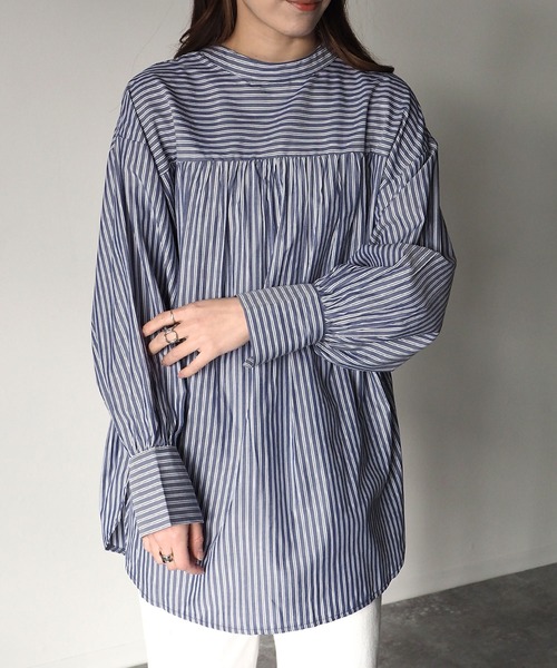 Riberry（リベリー）の「前後2WAYギャザーストライプシャツ（シャツ/ブラウス・レディース・ネイビー/オフホワイト・MEDIUM）」の13枚目の写真