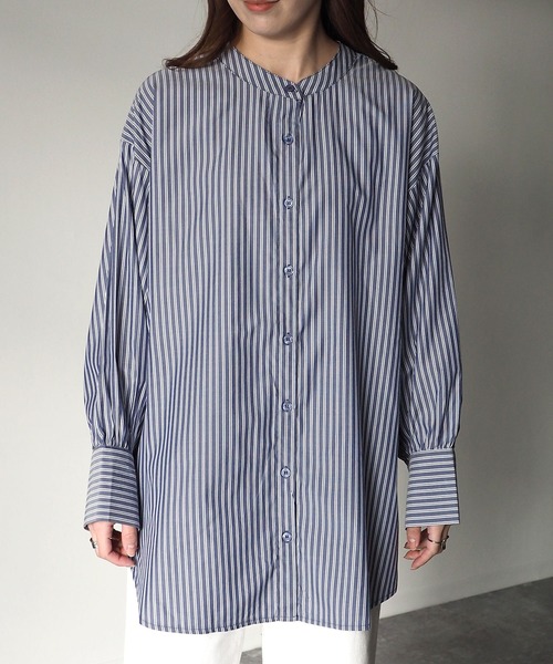 Riberry（リベリー）の「前後2WAYギャザーストライプシャツ（シャツ/ブラウス・レディース・ネイビー/オフホワイト・MEDIUM）」の7枚目の写真
